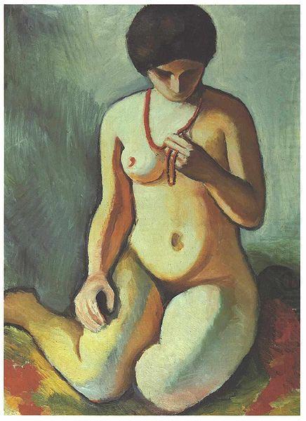 Female nude with coral necklace, August Macke